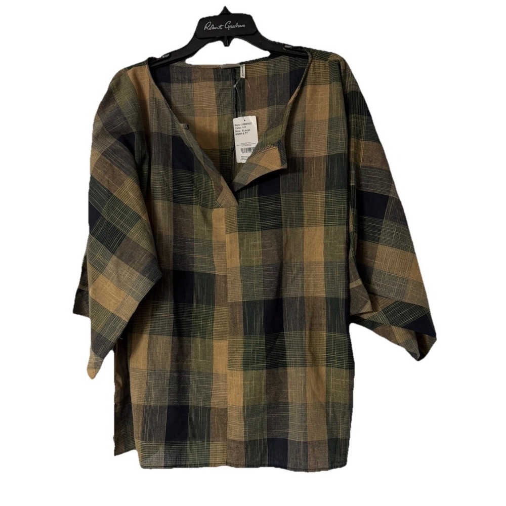 NWT Simple Suzanne Betro Womens Kimono Sleeve Notch Placket Tunic Shirt Size XL
